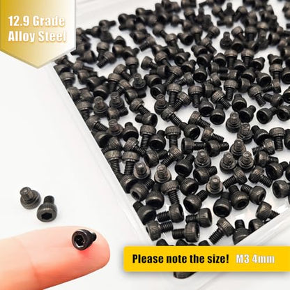 M3x4mm Screws 350pcs Hex Socket Cap 12.9 Steel Black Zinc Fully Thread | Allen socket drive head cap screws bolts fully thread machine screws - size: M3*4mm 350pcs