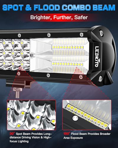 12Inch LED Light Bar with Wiring Harness Kit Spot Flood Combo Beam | 160W 30000LM LED Off Road Driving Work Lights Bar with 3Pin Rocker Switch for Je-ep Truck ATV UTV SUV UTE Pickup Tractor Golf - size: LEDKITO 12InC LED Light Bar Kits