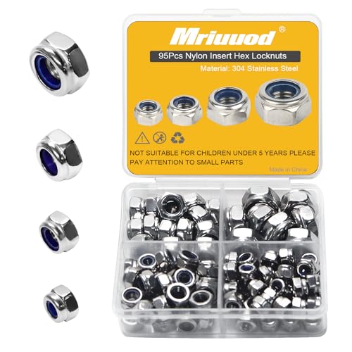 M8 M6 M5 M4 Locknuts Assortment Kit 95PCS Nylon Insert | Metric M4x0.7mm M5x0.8mm M6x1.0mm M8x1.25mm 304 Stainless Steel Self-Locking Right Hand - size: M4-M8 Assortment (95PCS)