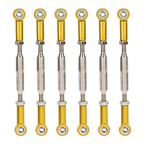 RC Car Push Rods, 6Pcs 88mm Aluminum Alloy Adjustable Turnbuckle Rods, Linkage Accessories for RC Car Upgrade Parts, Gold Turnbuckle Rod Linkage for 1/10 RC Crawler - color: Gold