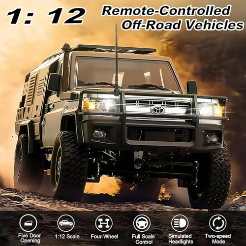 jaming WPL MN82S 1/12 RC Rock Crawler, 2.4Ghz Remote Control Truck, 4WD Off-Road RC Pickup with LED Lights Hobby Grade Toy Gifts for Adults Kids (MN-82S LC79) - color: Black