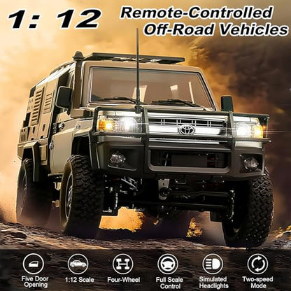 jaming WPL MN82S 1/12 RC Rock Crawler, 2.4Ghz Remote Control Truck, 4WD Off-Road RC Pickup with LED Lights Hobby Grade Toy Gifts for Adults Kids (MN-82S LC79) - color: Black