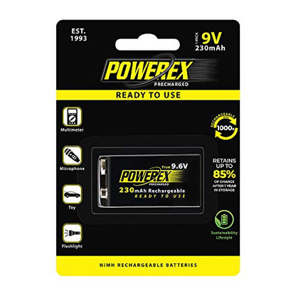 Powerex Low Self-Discharge Precharged 9V(9.6V) Rechargeable NiMH Batteries (MHR9VP), 1-pack - size: 1 Count (Pack of 1), style: 9V(9.6V)