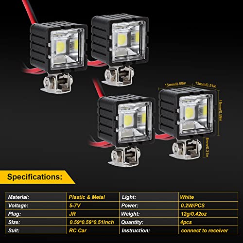 INJORA RC Crawler Lights LED Headlight for Axial TRX-4 TRX6 SCX10 90046 Wraith Redcat Gen8 1/10 RC Crawler Car,4PCS - size: B