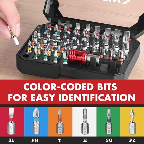 ARROW 59-Piece 1/4" Screwdriver Bit Set, S2 Steel Color-Coded Bits | Magnetic Bit Holder & Storage Case, Compatible with Power Drill, Screwdriver, and Mini Ratchet Wrench - style: 59 PCS Screwdriver Bit Set