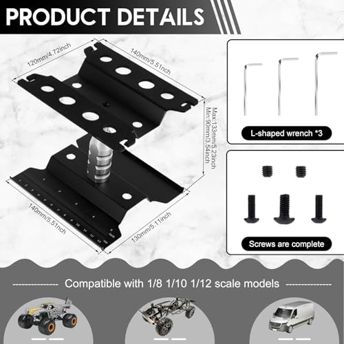 RC Car Repair Work Stand, Aluminum Alloy RC Car Repair Workstation, Adjustable Height RC Crawler Car Work Stand for 1/8 1/10 1/12 Scale RC Crawler Monster Truck