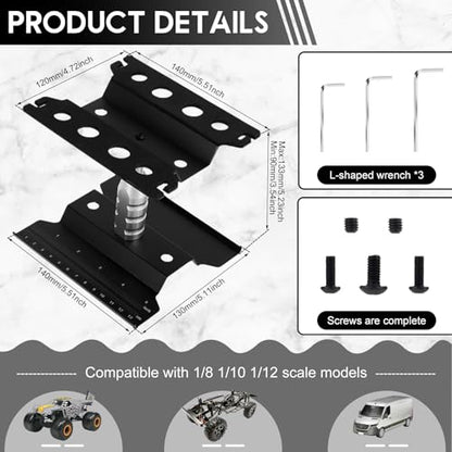RC Car Repair Work Stand, Aluminum Alloy RC Car Repair Workstation, Adjustable Height RC Crawler Car Work Stand for 1/8 1/10 1/12 Scale RC Crawler Monster Truck