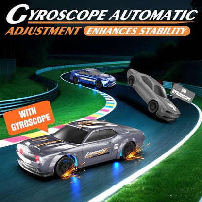 Mini RC Drift Car 1/43 2.4GHz RC Drift Cars with Gyro, 4WD Full Proporitonal High Speed Remote Control Car with LED Lights and Drifting Tires Hobby Racing Cars for Adults Kids Boys, Sliver - color: Silver
