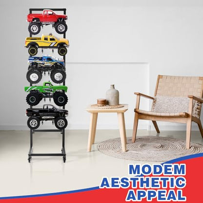 AceOrbit Rc Car Stand Display Rack with 4 Removable Mute Lockable Wheels, 5 Adjustable Tiers Layer Workstation Storage Shelf for 1/6 1/10 1/12 1/24 1/32 Scale RC Trucks Buggies for Garage/Living Room