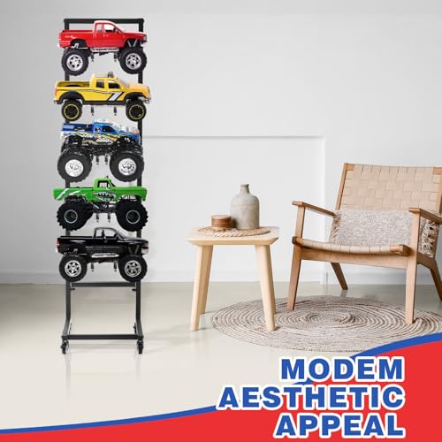 AceOrbit Rc Car Stand Display Rack with 4 Removable Mute Lockable Wheels, 5 Adjustable Tiers Layer Workstation Storage Shelf for 1/6 1/10 1/12 1/24 1/32 Scale RC Trucks Buggies for Garage/Living Room