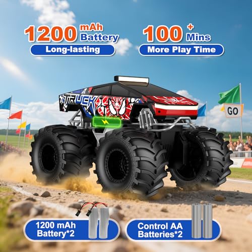 TOZDTO Remote Control Car, Amphibious Monster Truck Toys for Boys RC Cars, 2.4 GHz Waterproof RC Trucks, 1:18 4WD All Terrain Off-Road Pickup, Cool Christmas Birthday Ideas Gifts for Kids 6+ Year Old - color: Red