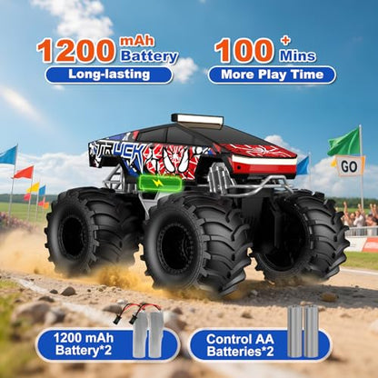 TOZDTO Remote Control Car, Amphibious Monster Truck Toys for Boys RC Cars, 2.4 GHz Waterproof RC Trucks, 1:18 4WD All Terrain Off-Road Pickup, Cool Christmas Birthday Ideas Gifts for Kids 6+ Year Old - color: Red