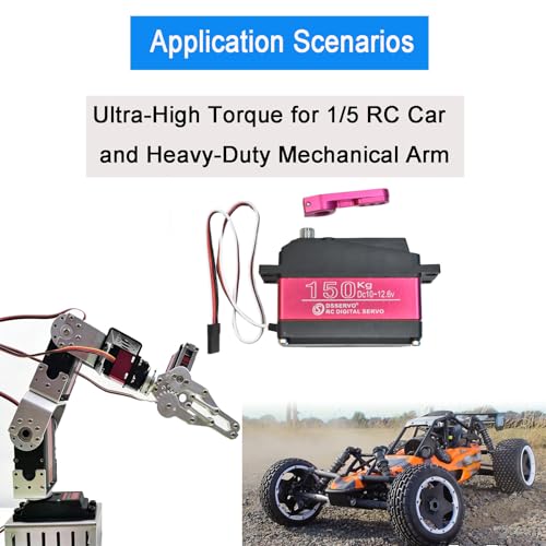 DS51150 150KG Digital RC Servo 12V High Volge Large Torque Full Metal Gear Steering Servo with 18T Servo Arm for 1:5 Scale Baja RC Car Crawler Buggy Trgguy Robot Truck Boat 270 Degree