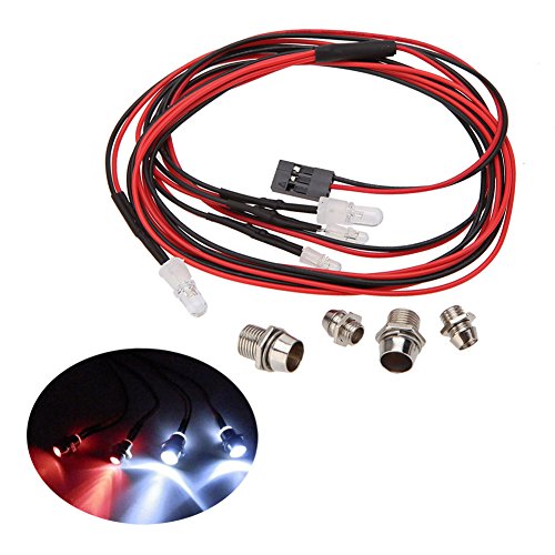 RC Car LED Light Kit, 4 LED Lamp Kit Set 2 White Headlights & 2 Red Taillights for D3 SCX10 D90 TRX4 1/10 1/8 RC Model Car Truck Tank Monster Truck