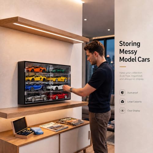 Juexica 1: 24 Clear Acrylic Toy Car Display Case 18 Grids Toy Race Car Display Show Box Diecast Case Wall Mounted Vehicles Shelf for Storage, Christmas Mini Model Figure Lover Gifts - size: 18 Grids