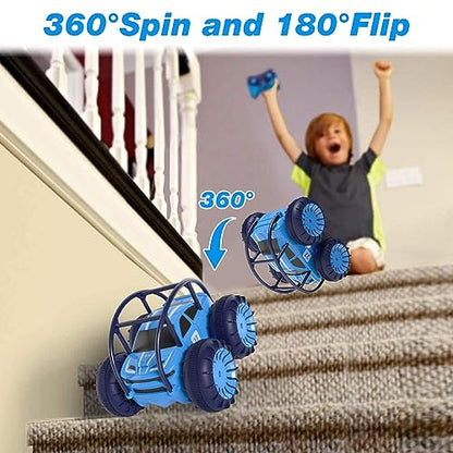 MaxTronic Amphibious Remote Control Car,Rechargeable RC Cars Toy 360° Flips Rotation Stunt Crawler 15KM/H 4WD All Terrain Outdoor Indoor Toy for Kids Boys Girls 3-12 - color: Blue