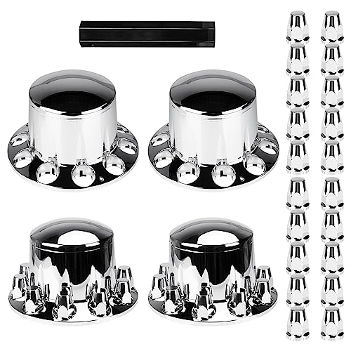 Aeagle Dome Rear Axle Cover Combo Kits for Semi Truck Hubs w/Screw-On 33mm Lug Nut, ABS Plastic Chrome Plated, 10 Hole Removable Caps, 4Pcs - color: Rear Dome