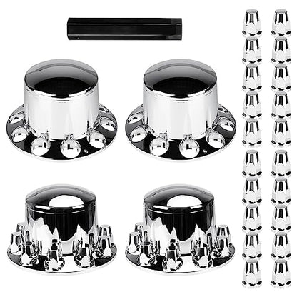 Aeagle Dome Rear Axle Cover Combo Kits for Semi Truck Hubs w/Screw-On 33mm Lug Nut, ABS Plastic Chrome Plated, 10 Hole Removable Caps, 4Pcs - color: Rear Dome