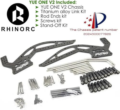 RhinoRC YUE ONE V2 Crawler Frame Chassis Kit with Titanium Alloy Link for 1/10 RC Crawler Car Carbon Fiber