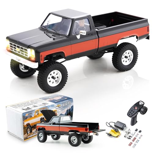 BEEZRC FMS 1/18 FCX18S Chevrolet K10 S RC Crawler, Official Licensed Off-Road RC Truck, 8km/h Hobby RC Cars, 4WD & 900mAh Remote Control Car for Adults, LED Lights 4-Ch 2.4GHz Transmitter RTR Black - color: Black