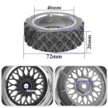 ShareGoo RC 1/10 On Road Tires & Wheel 12mm Hex Plastics Rims Compatible with Tamiya TT01 TT02 Kyosho Sakura D3 Traxxas 4Tec 2.0 1/10 RC On Road Racing & Touring Car (OD 72mm) - color: Od 72mm