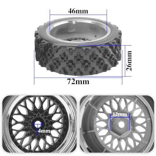 ShareGoo RC 1/10 On Road Tires & Wheel 12mm Hex Plastics Rims Compatible with Tamiya TT01 TT02 Kyosho Sakura D3 Traxxas 4Tec 2.0 1/10 RC On Road Racing & Touring Car (OD 72mm) - color: Od 72mm