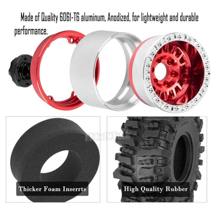 Aluminum RC 1.9 Wheel Tires for 1/10 SCX10 SCX10 II 90046 SCX10 III AXI03007 SCX10 Pro TRX4 TRX6 Gen7/8 D90 VS4-10 MST CFX RC Crawler Car,4pcs RC 1.9 Beadlock Wheel,Red - color: Red - (Colorful Tires)