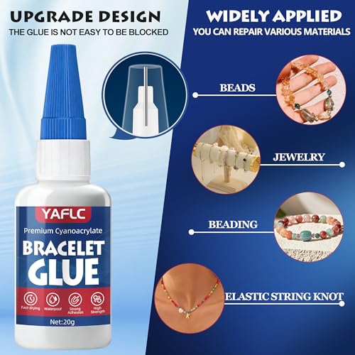 Jewelry Glue for Elastic String, Bracelet Glue for Elastic String 40g | Cyanoacrylate Glues for Jewelry Making, Knot Fixing Drip Adhesive, Plastic Bracelet, Metal and Stone, Bead Charms, DIY Crafts - style: Bracelet Glue