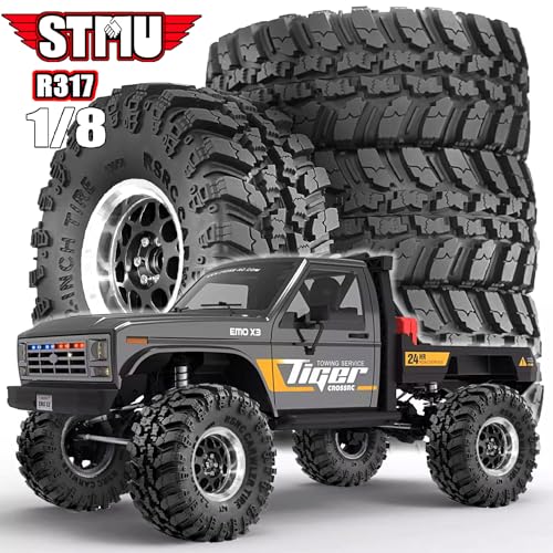 STMU 2.2'' RC Rubber Crawler Rock Tires OD 136mm/5.3'' with Foam Insert for 1/8 1/10 RC Crawler Car SCX10 TRX4 TRX6 GEN7/8 2.2'' Beadlock Rims (Black)