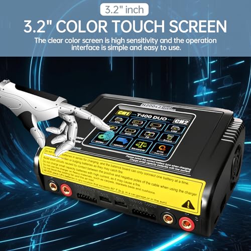 LiPo Battery Charger Dual RC Battery Charger Discharger Touch Screen Fast Balance Charger AC 200W DC 400W 12A for 1-6S LiPo LiHV Li-ion Life 1-15S NiCD NiMH PB Smart Batteries, RC Car Drone Boat