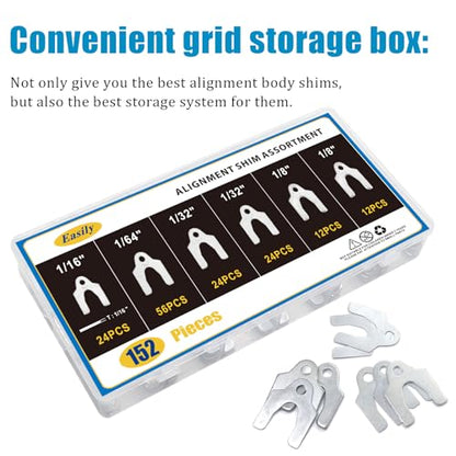 152 Pieces Auto Alignment Body Shims 1/16" 1/64" 1/32" 1/8" Car Alignment Shims Spacers Assortment Kit