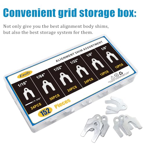 152 Pieces Auto Alignment Body Shims 1/16" 1/64" 1/32" 1/8" Car Alignment Shims Spacers Assortment Kit