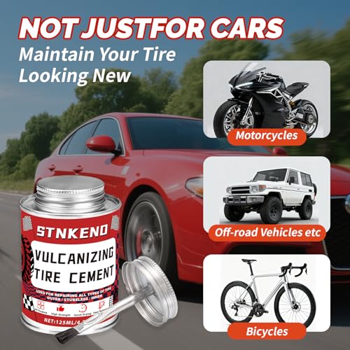 Vulcanizing Rubber Cement, 4.4 Oz Tire Rubber Adhesive | Car Tire Repair Cement with Brush, Waterproof & Heat-Resistant, Tire Glue for Car, Motorcycle, Bike, Truck, Tractor