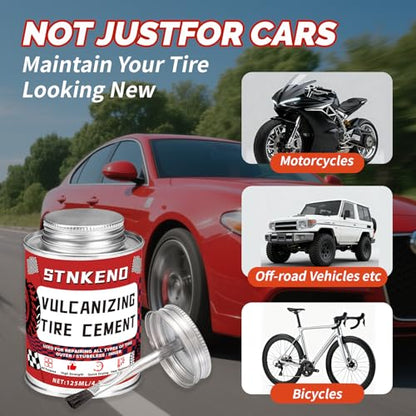 Vulcanizing Rubber Cement, 4.4 Oz Tire Rubber Adhesive | Car Tire Repair Cement with Brush, Waterproof & Heat-Resistant, Tire Glue for Car, Motorcycle, Bike, Truck, Tractor