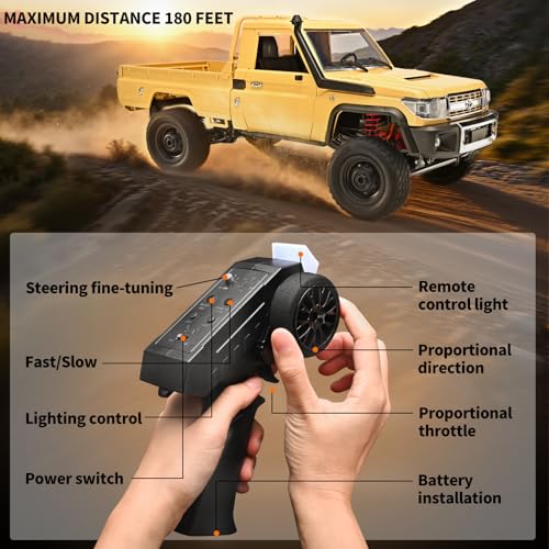 RZAPE RC Rock Crawler MN-82 1/12 RC Crawler Off-Road RC Truck 4x4 (Yellow | Diecast Car With 2.4GHz Remote Control 280 Brushed Motor All Terrain Truck RTR Proportional Throttle Steering - color: Yellow