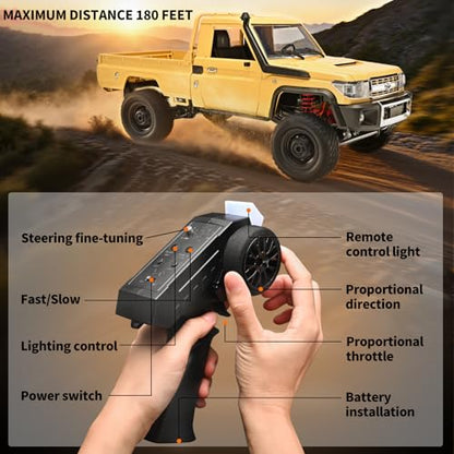 RZAPE RC Rock Crawler MN-82 1/12 RC Crawler Off-Road RC Truck 4x4 (Yellow | Diecast Car With 2.4GHz Remote Control 280 Brushed Motor All Terrain Truck RTR Proportional Throttle Steering - color: Yellow