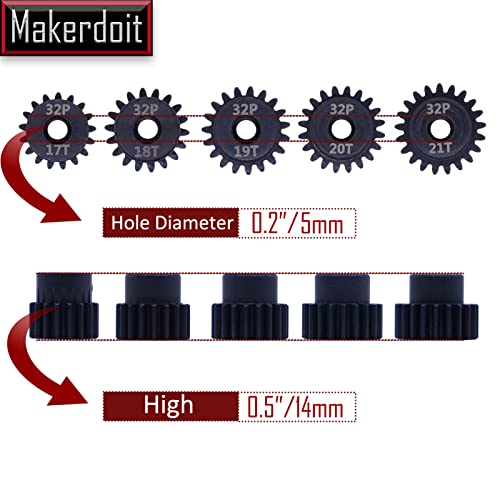 32P 5mm Pinion Gear Set 17T 18T 19T 20T 21T with Hex Key for RC - style: 17T 18T 19T 20T 21T