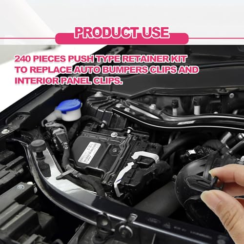 240 Pcs Bumper Clips Car Clips - 12 Most Popular Sizes Auto Push Pin Rivets Set Retainer Kit for Bumper Fender Door Trim Panel Compatible for GM Ford T0yota H0nda Chrys1er