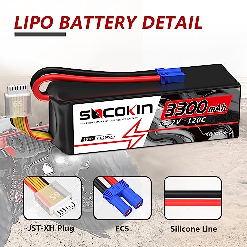6S 3300mAh Lipo Battery 22.2V Lipo RC Battery with EC5 Plug Soft Case for RC Car Boat RC Racing Truck Helicopter Airplane 2 Pack
