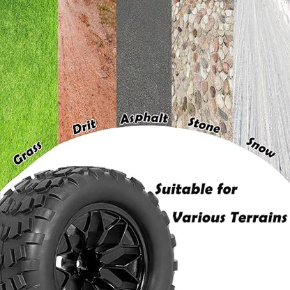12mm Hex RC Wheels and Tires 1/10 Scale 2.8 RC Truck Tires and Wheels for Traxxas Rustler Stampede Hoss E-Revo 2wd 4x4 vxl Tires and Wheels Redcat Riaario Amoril Tires Wheels Preglued 4PCS