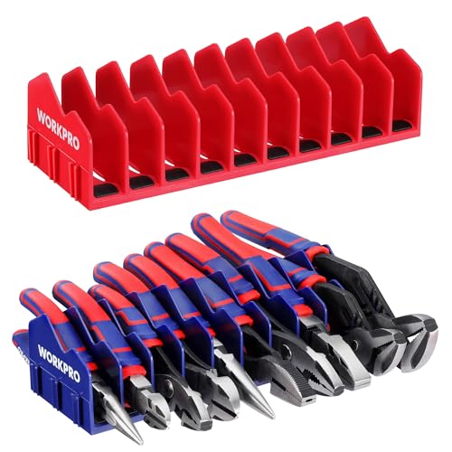 WORKPRO 2-Pack Plier Organizer Rack, 20-Slot Tool Organizer and Storage | Large Capacity Plier Holder, Non-Slip Rubber Base, High-Strength Plastic, Extendable Tool Box Organizer, Pliers Not Included - color: Blue &Red, size: 2 Pack