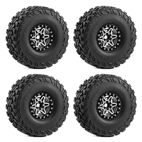 1.9" Beadlock Wheels and Tires 121mm (4.75in) for TRX4 SCX10 1/10 RC Crawler Upgrade Parts (Black-3, 4Pcs) - color: Black+P tires