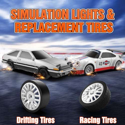 RC Drift car, 1/43 Mini Rc Drift car with Gyroscope, 2.4GHz Full Proportional Remote control Cars, 4WD High Speed Racing with Lights, Racing Tires, Model Cars Gift for Adults, Kids, Boys, Girls - color: White-a