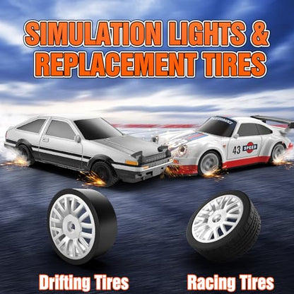 RC Drift car, 1/43 Mini Rc Drift car with Gyroscope, 2.4GHz Full Proportional Remote control Cars, 4WD High Speed Racing with Lights, Racing Tires, Model Cars Gift for Adults, Kids, Boys, Girls - color: White-a