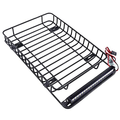 RC 1/10 Metal Roof Rack Luggage with LED Light Bar for 1:10 RC Crawler Car TRX-4 Axial SCX10 90046 SCX10 III AXI03007 Redcat Gen 8 RGT