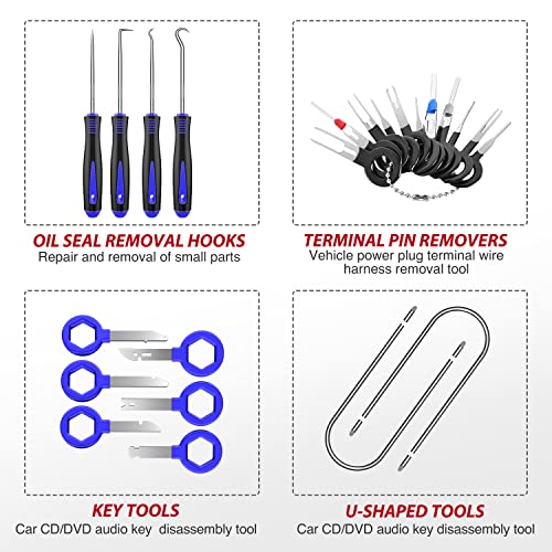 Nilight Trim Removal Tool 88Pcs, Auto Push Pin Bumper Retainer Clip Set | Fastener Terminal Remover Tool Adhesive Cable Clips Kit Car Panel Radio Removal Auto Clip Pliers - color: 88 Clips+ Remover Tools Blue