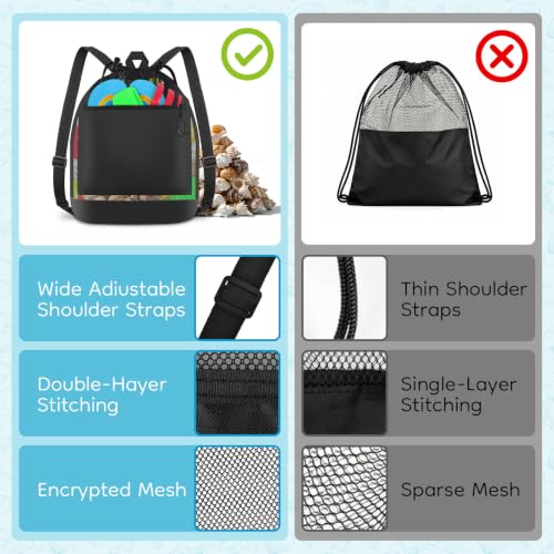 BROTOU Pool Toys Bag, Mesh Beach Bag Drawstring Toys Bag | Swim Pool Toys Balls Storage Bags Gym backpack, Beach Toy Shells Organizer - color: Black Backpack-s