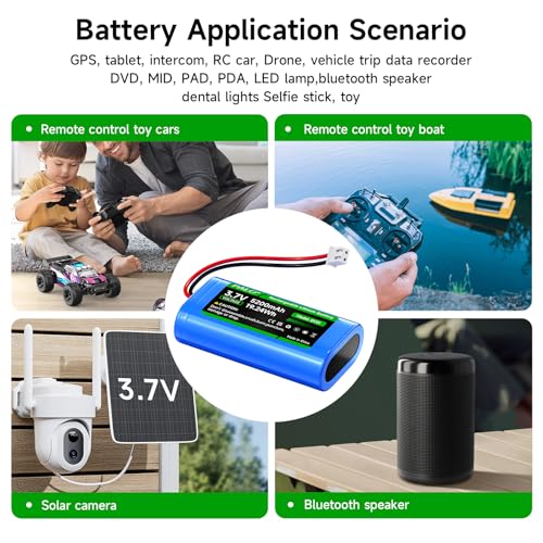 5200mAh 3.7v Lithium ion Battery with JST-PH JST 2.54/2P Plug(Not JST-PH 2.0 2-Pin) Rechargeable Battery Pack Lithium 3.7 Volt Batteries for RC Toys, Lighting,DIY Equipment(1S2P)