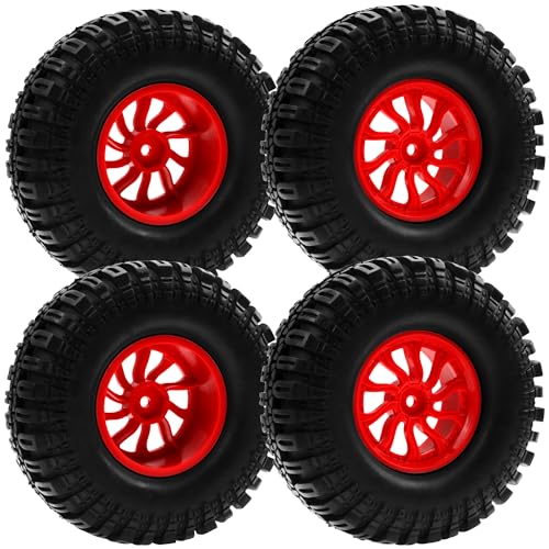 RC 1.9" RC Tires and Wheel Nylon Rims 12mm Hex Hub OD 106mm/4.25" Rubber Tyre 10-Spoke Compatible with 1/10 Axial SCX10 RC4WD D90 Tamiya CC01 TF2 Traxxas TRX4 RC Crawler (Red) - color: Red