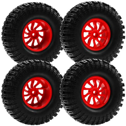 RC 1.9" RC Tires and Wheel Nylon Rims 12mm Hex Hub OD 106mm/4.25" Rubber Tyre 10-Spoke Compatible with 1/10 Axial SCX10 RC4WD D90 Tamiya CC01 TF2 Traxxas TRX4 RC Crawler (Red) - color: Red